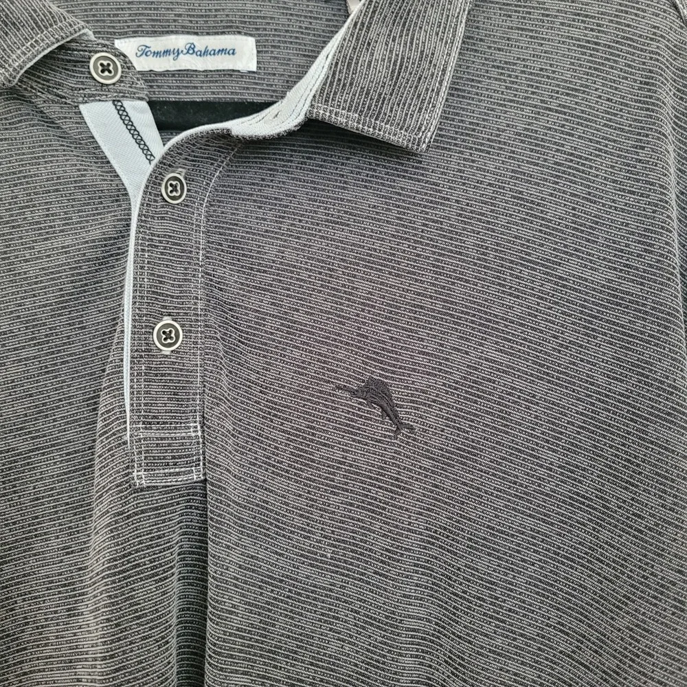 Tommy Bahama 2XL Big & Tall Gray Striped Long Sleeve Polo Shirt TENCEL Modal